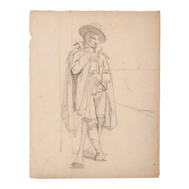 Unknown - Musician - Original Pencil on Paper - 19th Century For Sale
