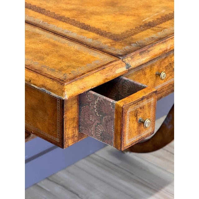 Mid 20th Century Mid-20th Century Tooled Leather-Clad Games Table For Sale - Image 5 of 18