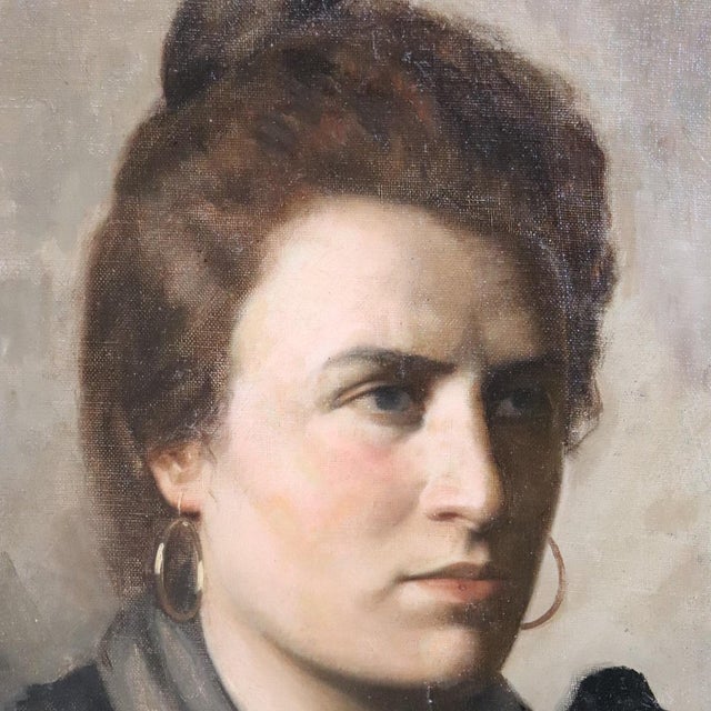 Nazzareno Sidoli, Female Portrait, Oil Painting on Canvas, Early 20th Century, Framed For Sale - Image 7 of 16