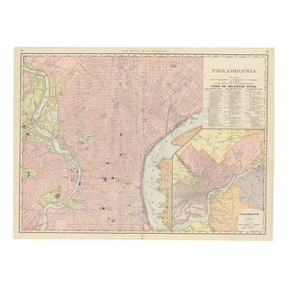 Antique Map of Philadelphia with Delaware River Piers from Rand McNally, 1899 For Sale