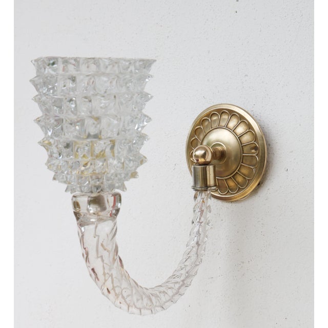 1950s Art Deco Wall Light in Murano Rostrato Glass by Barovier E Toso - Set of 2 For Sale - Image 4 of 12