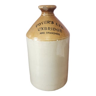 Foyer's Ltd. Uxbridge Antique English Salt-Glazed Stoneware Flagon Jug 11", 1920s For Sale