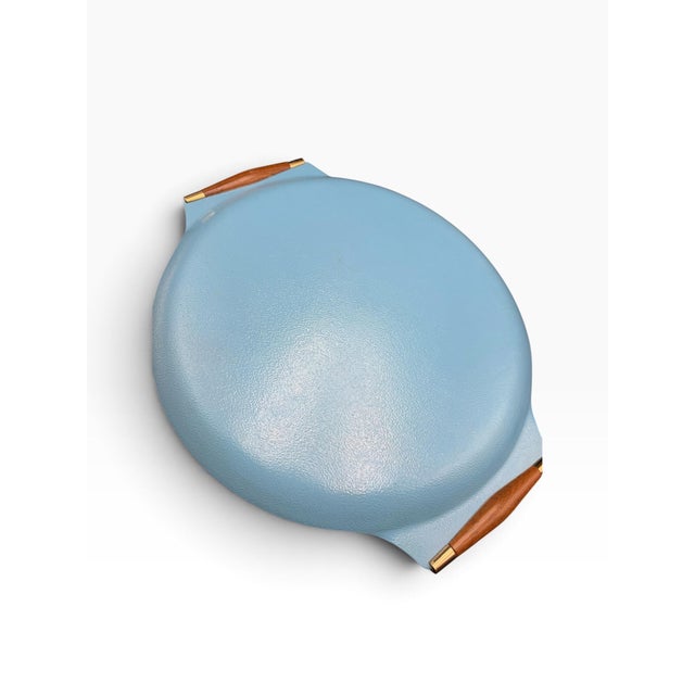 Vintage MCM Georges Briard Large Blue & Purple Fruit Curved Glass Tray W/ Wood Handles For Sale - Image 10 of 10