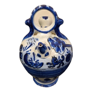 Spanish Blue and White Tin-Glazed Earthenware Botijo (Drinking Vessel)