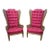 Pair of Vintage Burgundy Upholstered and Cane Wingback Armchairs For Sale