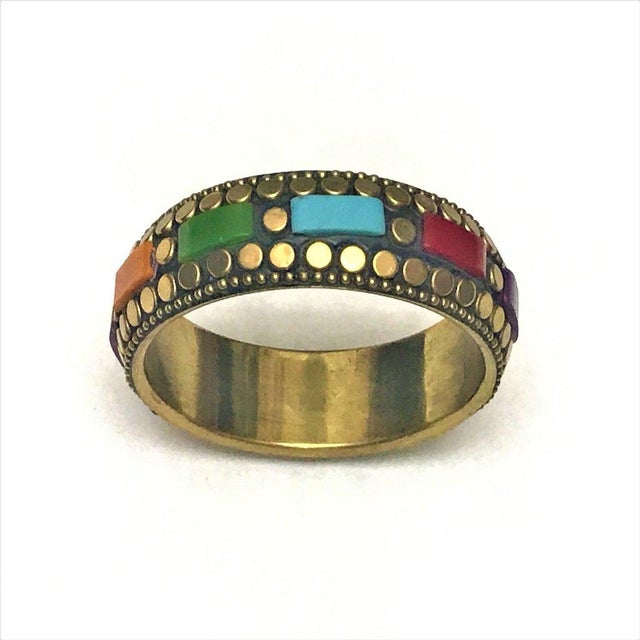 Art Deco Vintage Art Deco Bronze and Multi-Color Stones Bangle Bracelet For Sale - Image 3 of 3