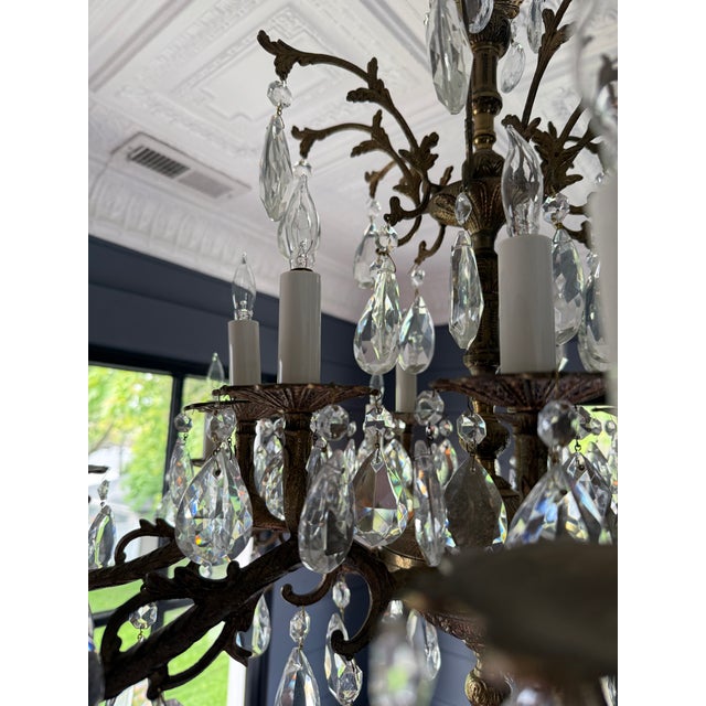 Vintage Chandelier-Absolutely Extraordinary Spanish Brass Chandelier With Faceted Crystals For Sale - Image 14 of 14