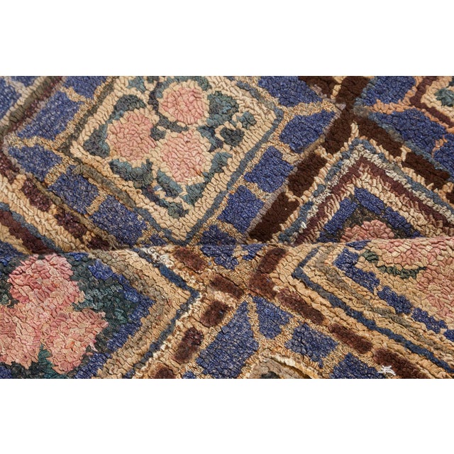Tan Doris Leslie Blau Vintage American Hooked Geometric Warm Tan Rug Patchwork For Sale - Image 8 of 8