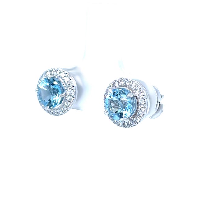 Contemporary Tiffany & Co. Platinum Soleste Aquamarine & Diamond Earrings 1.22ct 6.28g, Pair For Sale - Image 3 of 9