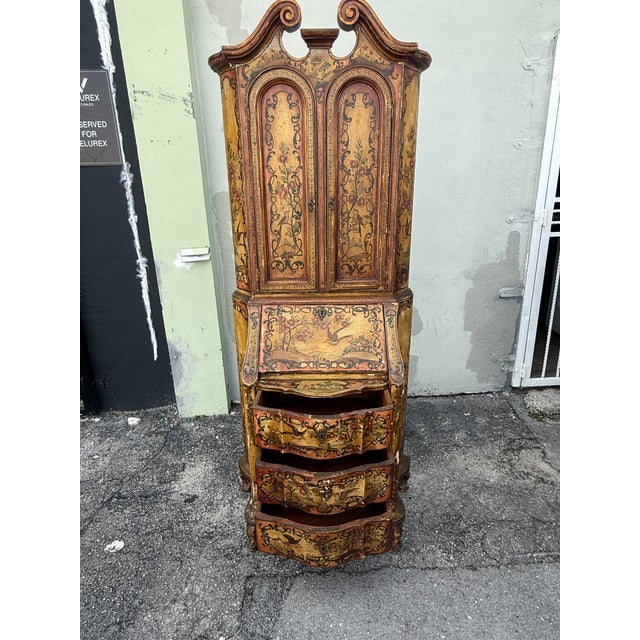 Antique Italian Venetian Hand Painted Secretary Desk For Sale - Image 4 of 18