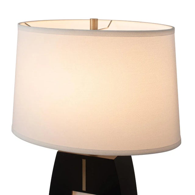 Delacey Table Lamp With Nightlight - Ebony Wood Finish, Weathered Brass, White Linen Shade For Sale - Image 4 of 11