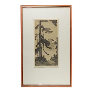 Vintage Mountain Cabin Etching For Sale