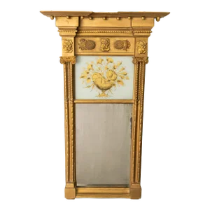Antique American Federal Carved Giltwood Pier Mirror Églomisé Panel Ny 1810