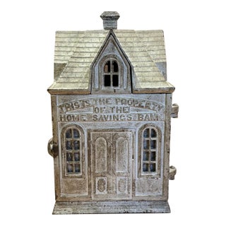 Antique Cast Iron Home Savings Bank With Original Coin Boxes and Lock For Sale