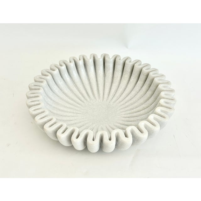 2000 - 2009 Fluted White Marble Bowl 12" X 3.5" For Sale - Image 5 of 7