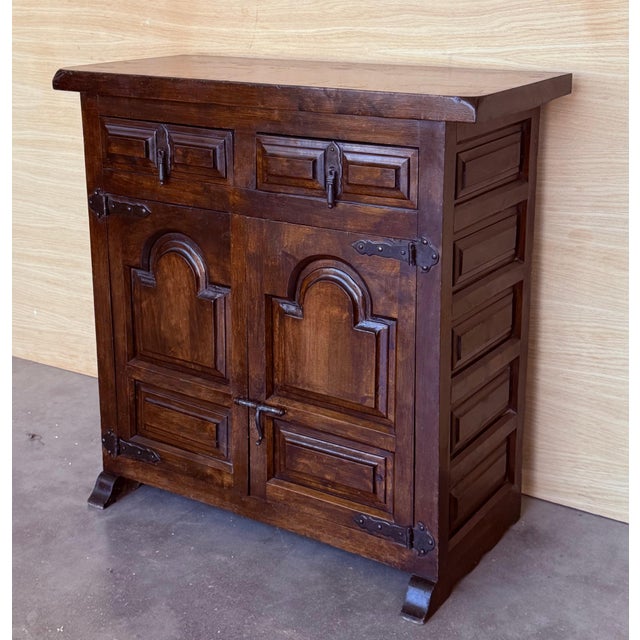 19th Spanish Baroque Carved Walnut Narrow Two Drawer Credenza or Buffet For Sale - Image 17 of 18