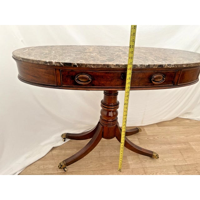 Wood Vintage Oval Sofa Table Console by Century Furniture Marble Top Burl Walnut For Sale - Image 7 of 10