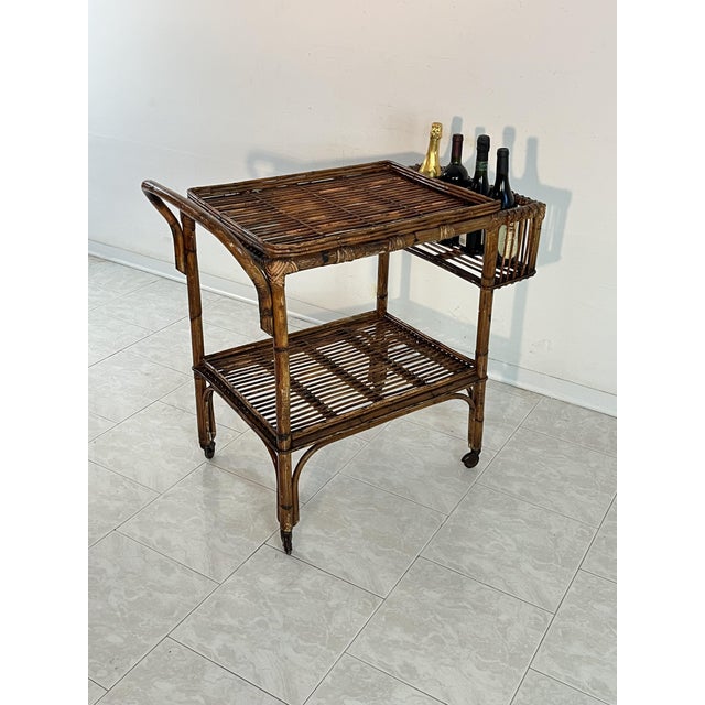 Wood Vintage Italian Bamboo Bar Trolley, 1950s For Sale - Image 7 of 17
