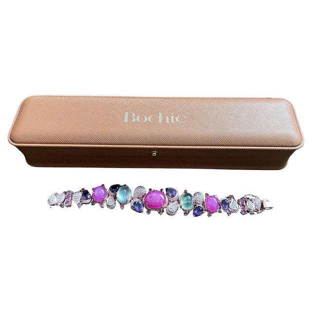 Bochic "Capri" 70 Carats Ruby & Multi Color Gem Bracelet Set 18K Gold & Silver For Sale - Image 17 of 18