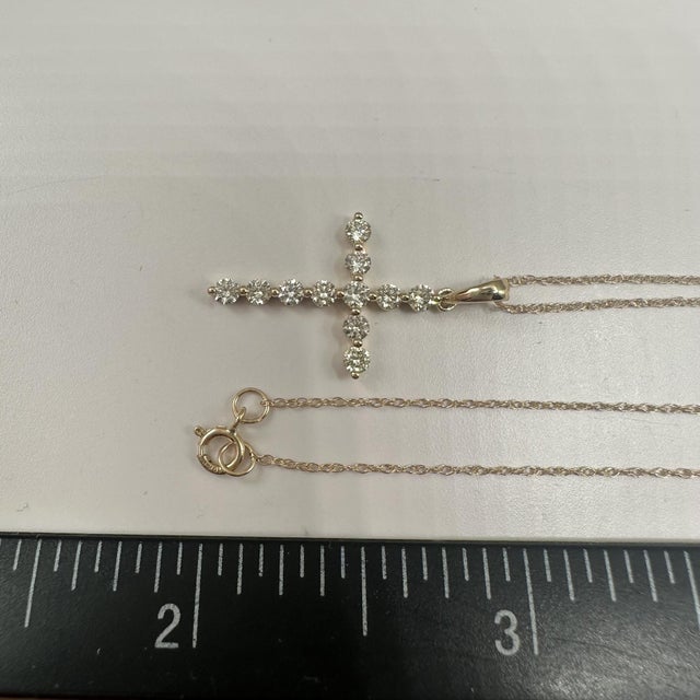 Early 21st Century Natural Diamond Cross Necklace in 10kt Yellow Gold – 0.45ctw, 18in, New For Sale - Image 5 of 5