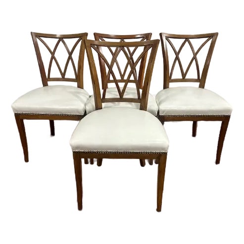 1960s Set of 4 Vintage Mahogany Dining Chairs with Lattice Backs For Sale