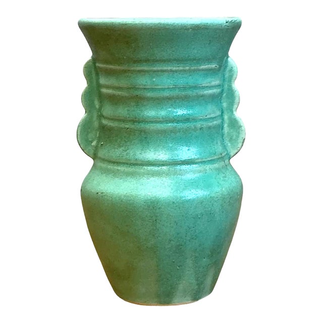 Vintage Turquoise Ceramic Pottery Vase For Sale