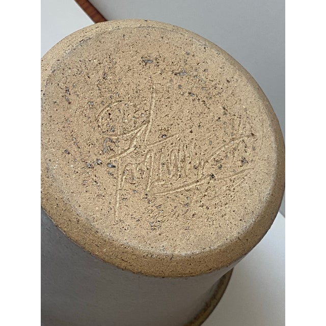 Rustic Striped Stoneware Canister Hand Crafted by Susan Maslowski For Sale - Image 12 of 12