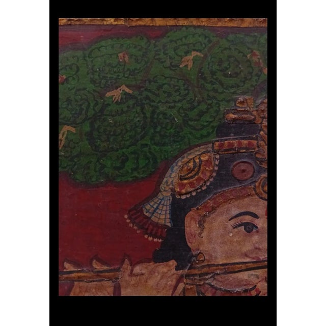 1900s Tanjore Painting Krishna Flute Venugopala India Indian Thanjavur Antique Vintage Framed For Sale - Image 15 of 17