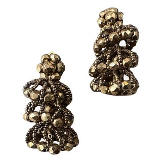 1960s Costume Jewelry Gilt Metal and Beads Italian Clip-on Earrings For Sale