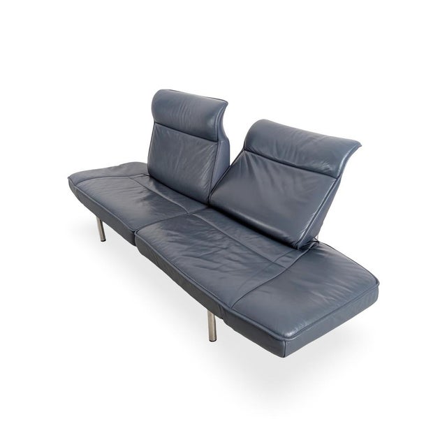 Animal Skin Mid-Century Sofa DS 450 in Leather Black Blue from de Sede For Sale - Image 7 of 15