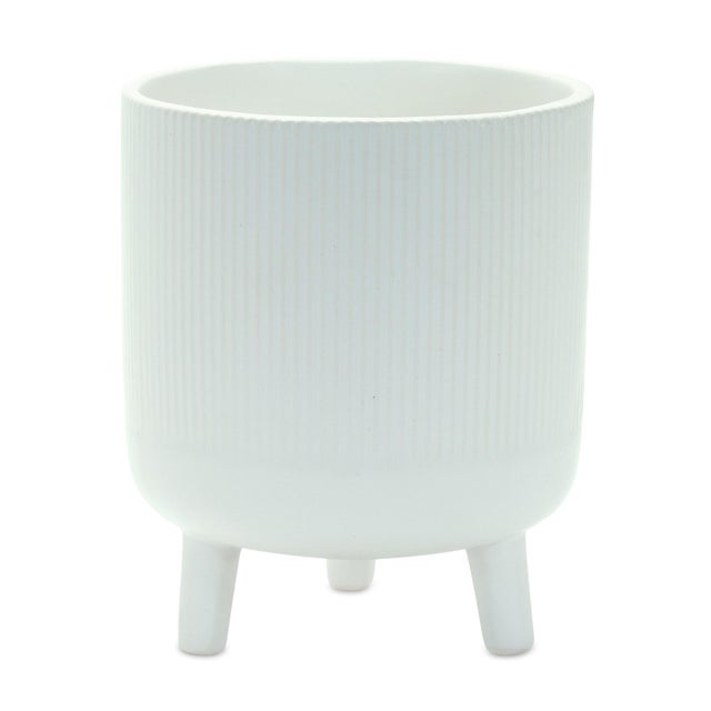 Elevate your plant styling with this elegant set of Ribbed Stone Footed Planters. Designed with a clean white finish and...