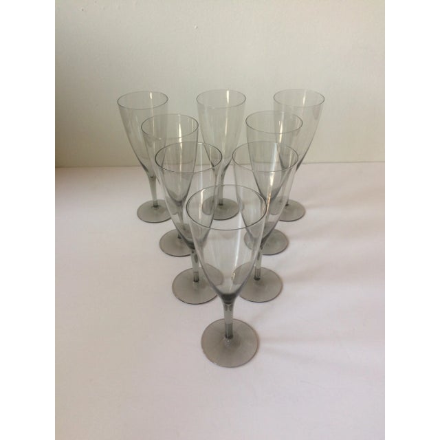 Mid-Century Modern Vintage Smoke Gray Wine Crystal Glasses- Set of 8 For Sale - Image 3 of 9