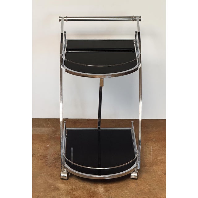 Art Deco Art Deco Two-Tiered Drinks Cart of Chrome and Black Glass From England For Sale - Image 3 of 8