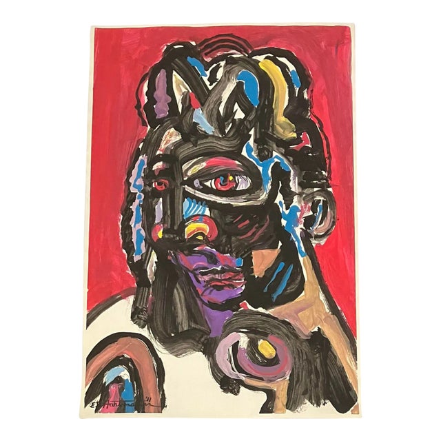 Contemporary Original E.J. Hartmann Abstract Modernist Portrait Painting For Sale