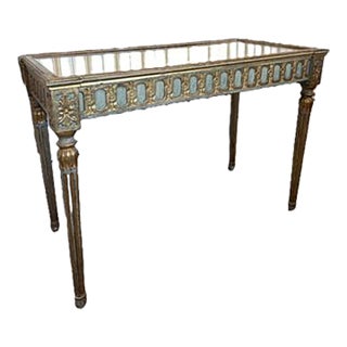 Antique Italian Neoclassical Giltwood Console Table With Glass Top For Sale