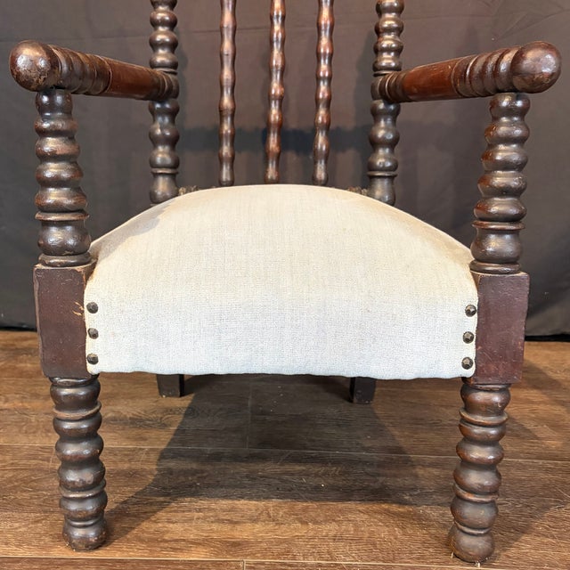 Antique Child’s Turned Wood Bobbin Spindle Armchair Nursery Chair With Finial Posts For Sale In Portland, ME - Image 6 of 7
