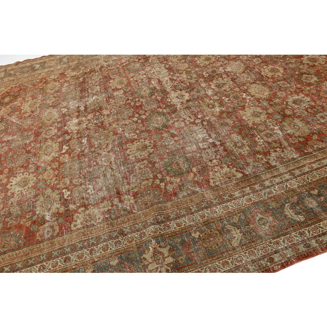 Olive Antique Mahal Wool Rug With Terracotta & Earthy Distressed Patina For Sale - Image 8 of 11