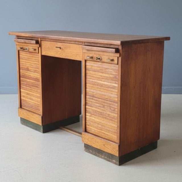 1920s Oak Roll-Front Desk, Czechoslovakia, 1930s For Sale - Image 5 of 9