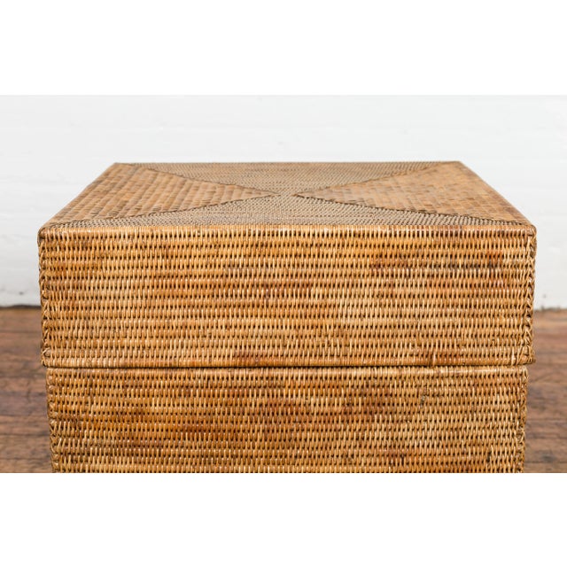 Brown Rustic Vintage Country Style Thai Woven Rattan Lidded Storage Box For Sale - Image 8 of 13