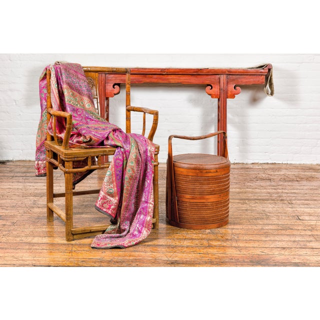 Early 20th Century Chinese Two-Tiered Bamboo and Rattan Lidded Food Basket with Large Handle For Sale - Image 5 of 12