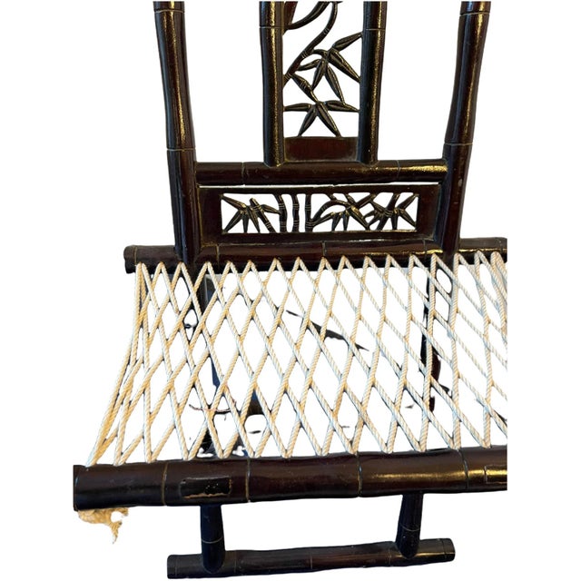 Antique Hand-Crafted Asian Bamboo Folding Chairs With Stools- 4 Pieces For Sale - Image 12 of 13