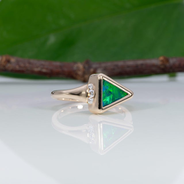 Metal 1.2Ct Boulder Opal Ring With Natural Diamond Accents: Solid 14k Gold, 9.5x9mm, Size 6.75 For Sale - Image 7 of 9
