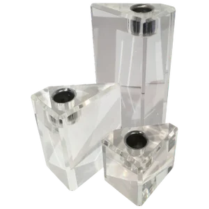 Set of Three Triangular Acrylic Candlesticks