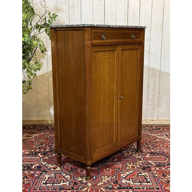 Small Louis XVI Cabinet in Mahogany, Oak and Marble Top For Sale - Image 3 of 18