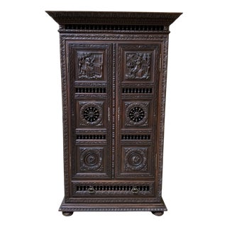 Antique Breton Wardrobe with Linen Compartment For Sale