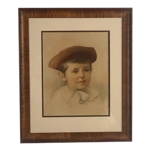 Portrait of a Young Boy in Watercolor, Signed Alice Randall, 1890