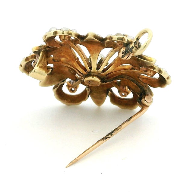 Late 19th Century Victorian 14k Gold Diamond and Seed Pearl Convertible Pendant Brooch For Sale - Image 12 of 17