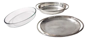 Silver Plated Venison Dish with Pyrex Glass Casserole Dishes by Sabattini, 1970s, Set of 3