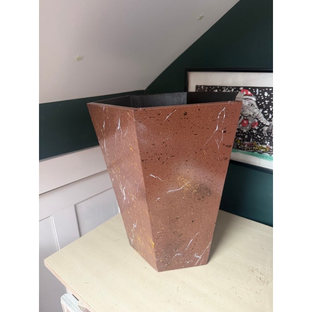 Handmade Wooden Faux Porphyry Marble Wastebasket For Sale - Image 4 of 4