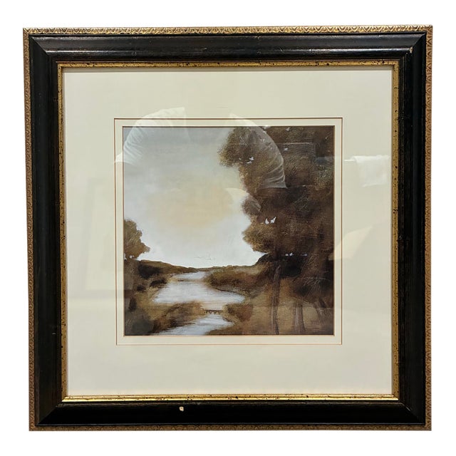 Trowbridge Framed River Landscape Print – Black & Gold Frame, 2001 For Sale